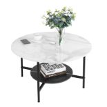 RRP £159.70 FATIVO Marble Top Coffee Tables Round: 2 Tier White