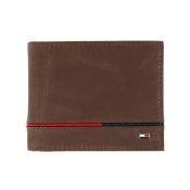 RRP £40.22 Tommy Hilfiger Men's Leather Leif RFID Bifold Wallet with Flip ID, Brown
