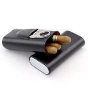 RRP £20.36 3-Finger Black Leather Cedar Wood Lined Travel Cigar