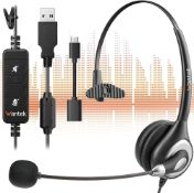 RRP £24.65 Wantek USB Headset with Microphone Noise Cancelling and in-line Controls