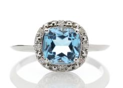 9ct White Gold Blue Topaz Diamond Ring (BT1.81) 0.07 Carats - Valued By GIE £1,895.00 - A cushion