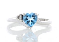 9ct White Gold Diamond and Heart Shaped Blue Topaz Ring (T 1.03) 0.01 Carats - Valued By AGI £1,