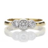 18ct Three Stone Rub Over Set Diamond Ring 0.65 Carats - Valued By GIE £6,900.00 - Three round