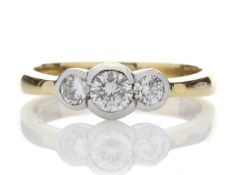 18ct Three Stone Rub Over Set Diamond Ring 0.65 Carats - Valued By GIE £6,900.00 - Three round