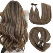 RRP £37.66 YoungSee U Tip Hair Extensions Human Hair Brown Highlight