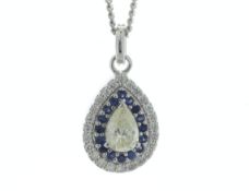 18ct White Gold Pear Shape Diamond And Sapphire Pendant (D0.50)(S0.39)0.72 - Valued By GIE £9,100.00