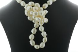 36 Inch Freshwater Baroque Shaped Cultured 8.0 - 8.5mm Pearl Necklace - Valued By AGI £355.00 -