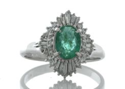 Platinum Emerald Cluster Claw Set Diamond And Emerald Ring (E 1.16) 0.61 Carats - Valued By GIE £