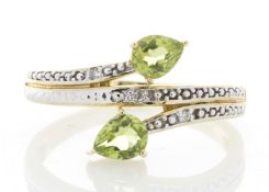 9ct Yellow Gold Peridot Diamond Ring (P0.72) 0.02 Carats - Valued By IDI £1,495.00 - Two pear shaped