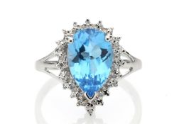 9ct White Gold Diamond And Blue Topaz Ring 0.01 Carats - Valued By IDI £1,865.00 - A stunning pear