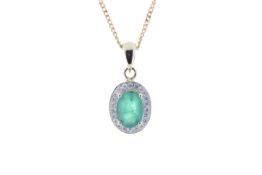 9ct Yellow Gold Diamond And Emerald Pendant 0.11 Carats - Valued By IDI £4,805.00 - An oval