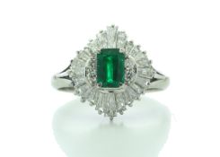 Platinum Cluster Diamond And Emerald Ring (0.37) 1.00 Carats - Valued By IDI £9,000.00 - One emerald