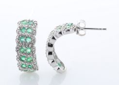 Silver Emerald Earring - Valued By AGI £305.00 - Sterling silver emerald Earrings, set with twenty