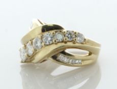 14ct Yellow Gold Cluster Crossover Moissanite Ring - Valued By AGI £1,740.00 - Seven round brilliant
