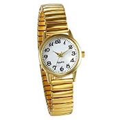 RRP £9.78 JewelryWe Women's Ultra Thin Easy Reader Watch with Elastic Strap, Golden