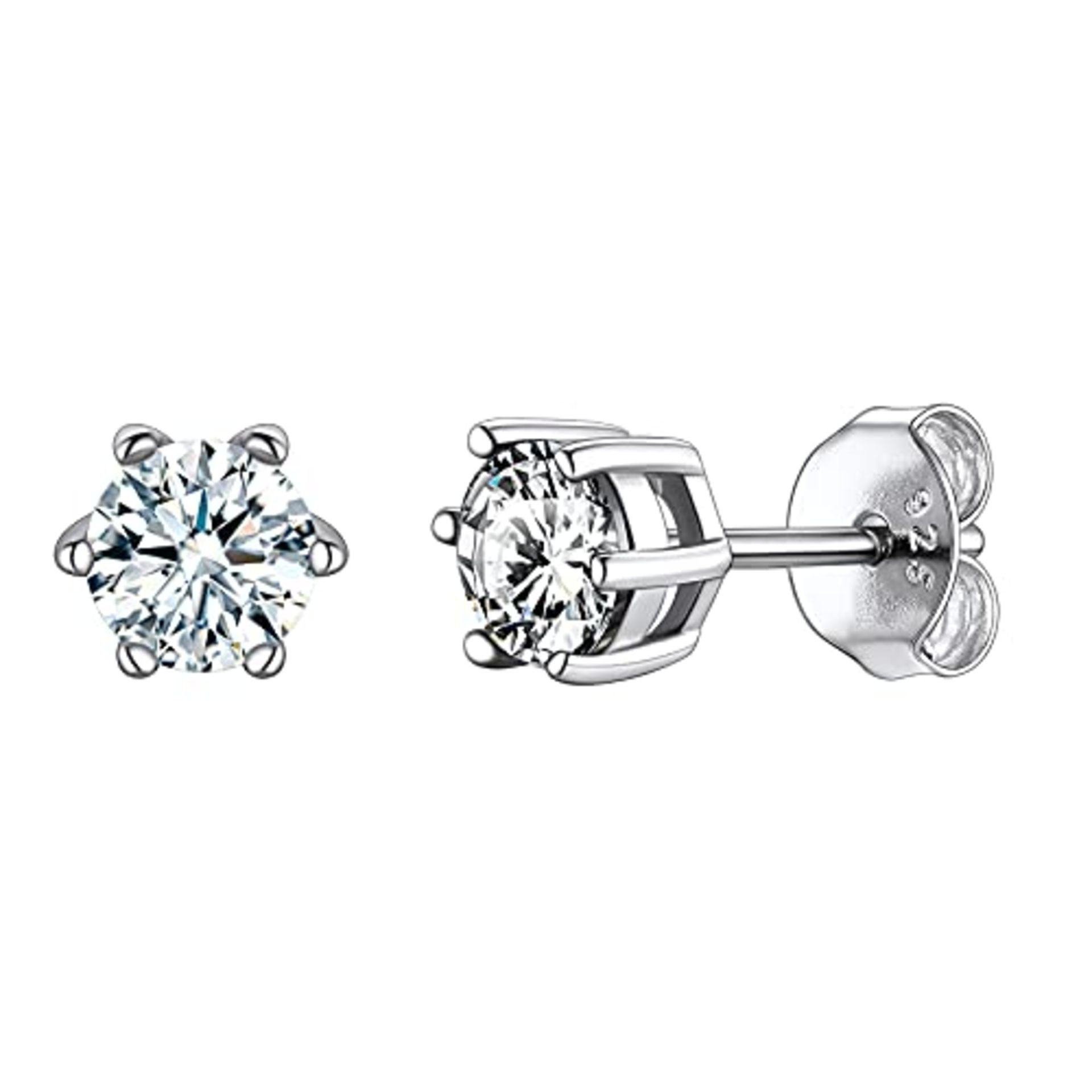 RRP £16.71 Silver Stud Earrings Round Cut Clear Cubic Zirconia 925 Sterling