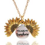 RRP £8.92 YKULEW Sunflower Locket Necklace Love Mom Engraved
