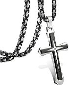 RRP £13.39 MILACOLATO Mens Cross Necklace Black Stainless Steel