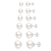 RRP £11.40 Senteria Pearl Stud Earrings For Women 6 Pairs Sterling