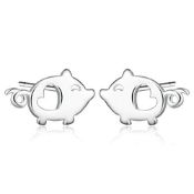 RRP £12.14 Love Heart Cute Pig Sterling Silver Studs Earrings