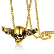 RRP £17.85 PROSTEEL Skull Jewelry Skeleton Necklace Gold Plated
