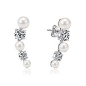 RRP £10.04 White Pearl Climber Earrings Created with Zircondia Crystals