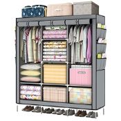 RRP £46.33 LOEFME Large Fabric Canvas Wardrobe With Clothes Hanging