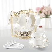 RRP £52.57 DUJUST Tea Cups and Saucers Set of 6 (250ml /8.5 OZ)