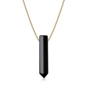 RRP £27.10 COAI Gemstone Black Obsidian Genuine Stone Hexagonal Pointed Pendant Necklace