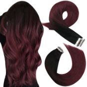 RRP £87.87 Moresoo Human Hair Extensions Tape in Ombre Black to