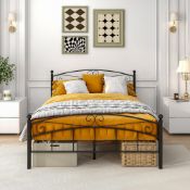 RRP £111.02 JURMERRY Double Bed Frame with Metal Headboard and