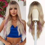 RRP £24.88 Esmee Long Wavy Blonde with Pink Highlight for Women