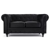 RRP £396.16 Bravich Velvet Chesterfield Sofa- Black. 2 Seater Settee