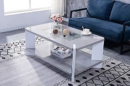 RRP £216.90 7star High gloss wood coffee table with shelf & clear tempered glass on top