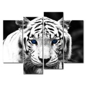RRP £44.51 Black & White 4 Panel Wall Art Painting Blue Eyed Tiger