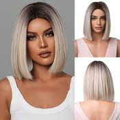 RRP £24.81 Esmee Short Straight Ombre Brown to Blonde Bob Wigs
