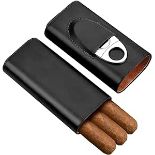 RRP £25.18 3-Finger Brown Leather Humidors Handmade Cedar Wood