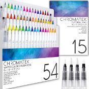 RRP £39.95 CHROMATEK 54 Watercolor Pens Set | Including 15 Page