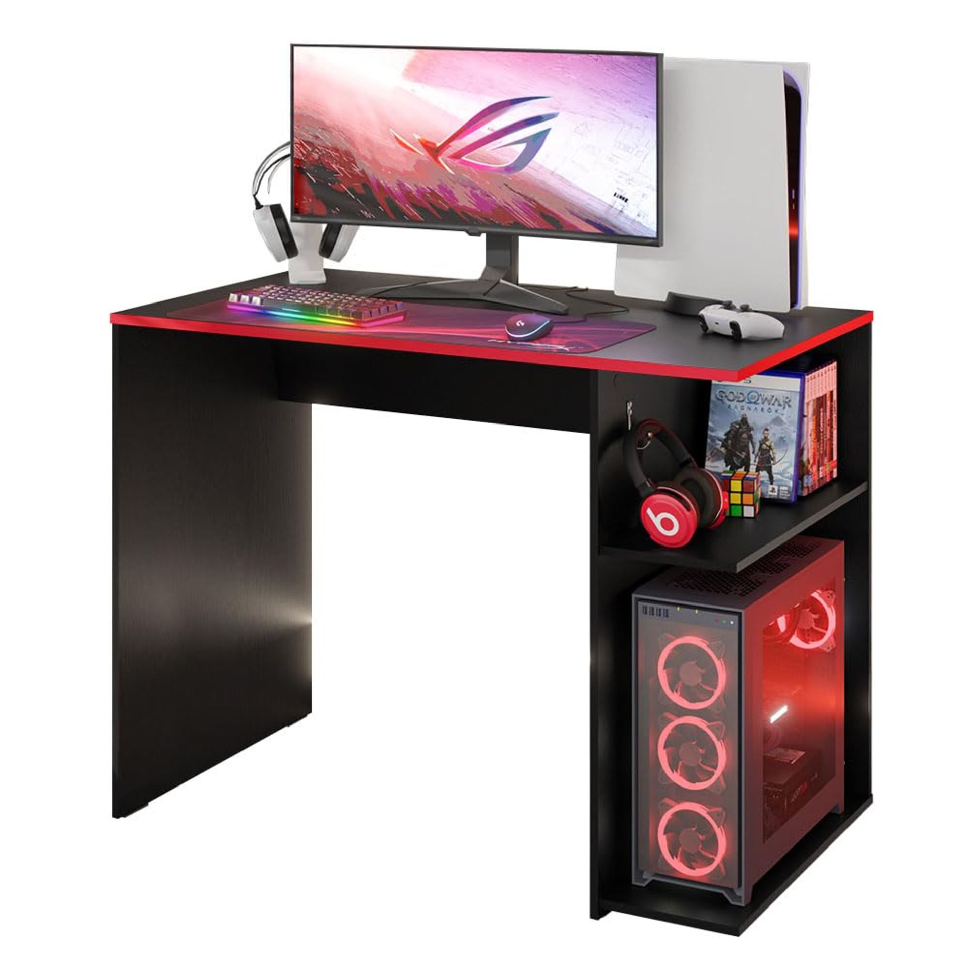 RRP £145.15 Madesa Compact Gaming Computer Desk with 2 Shelves