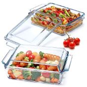 RRP £39.41 (Set of 2) 1.5L+2L Rectangular Glass Casserole Dish