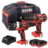 RRP £131.29 Excel 18V Impact Driver + Combi Drill with 2 x 2.0Ah Battery & Charger in Bag