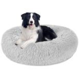 RRP £36.40 Calming Dog Cat Donut Bed - 27.5in Fluffy Plush Puppy Kitten Cuddler Round Bed