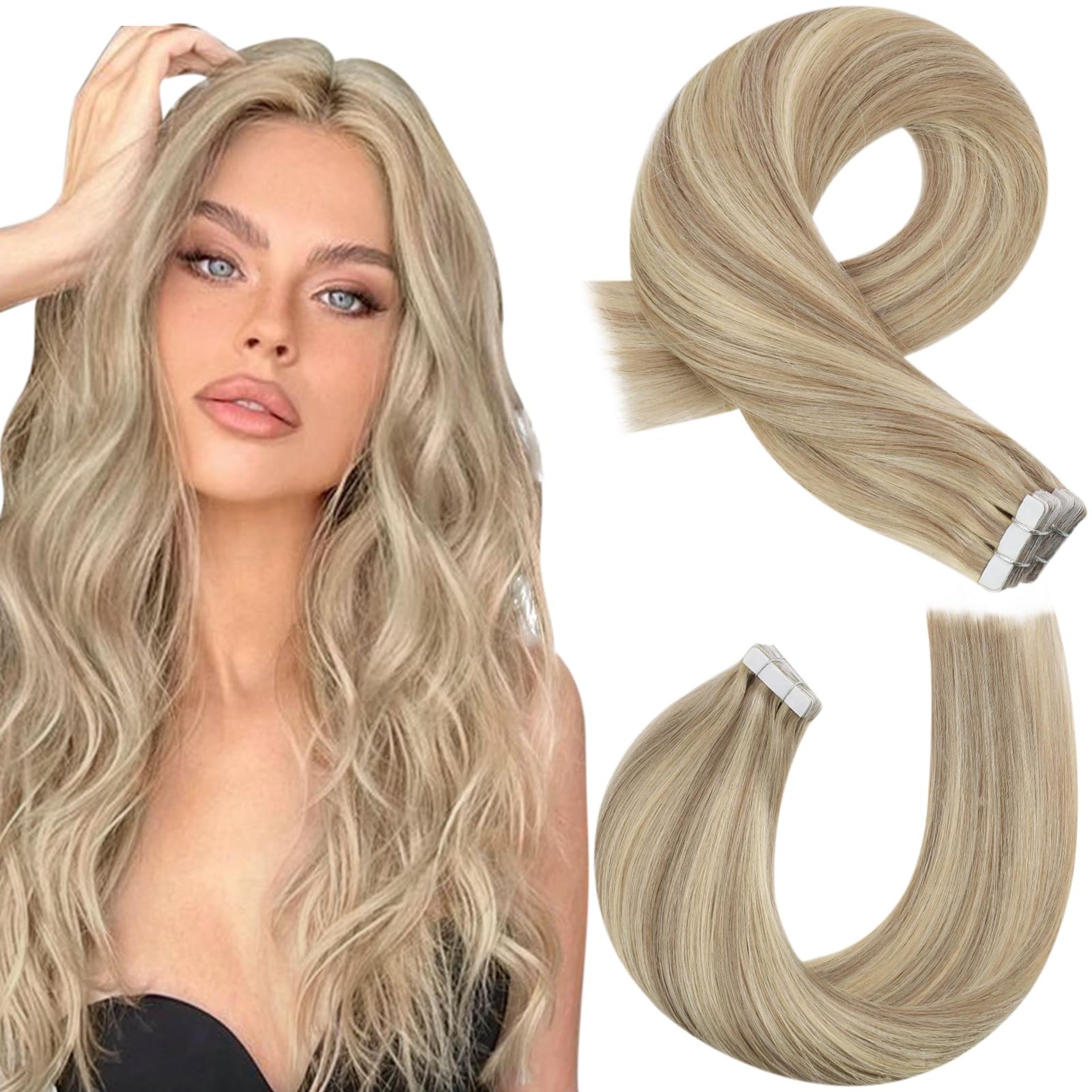 RRP £34.37 Moresoo Tape in Hair Extensions Real Human Hair Highlight