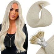 RRP £48.96 Nano Hair Extensions Real Human Hair Platinum Blonde