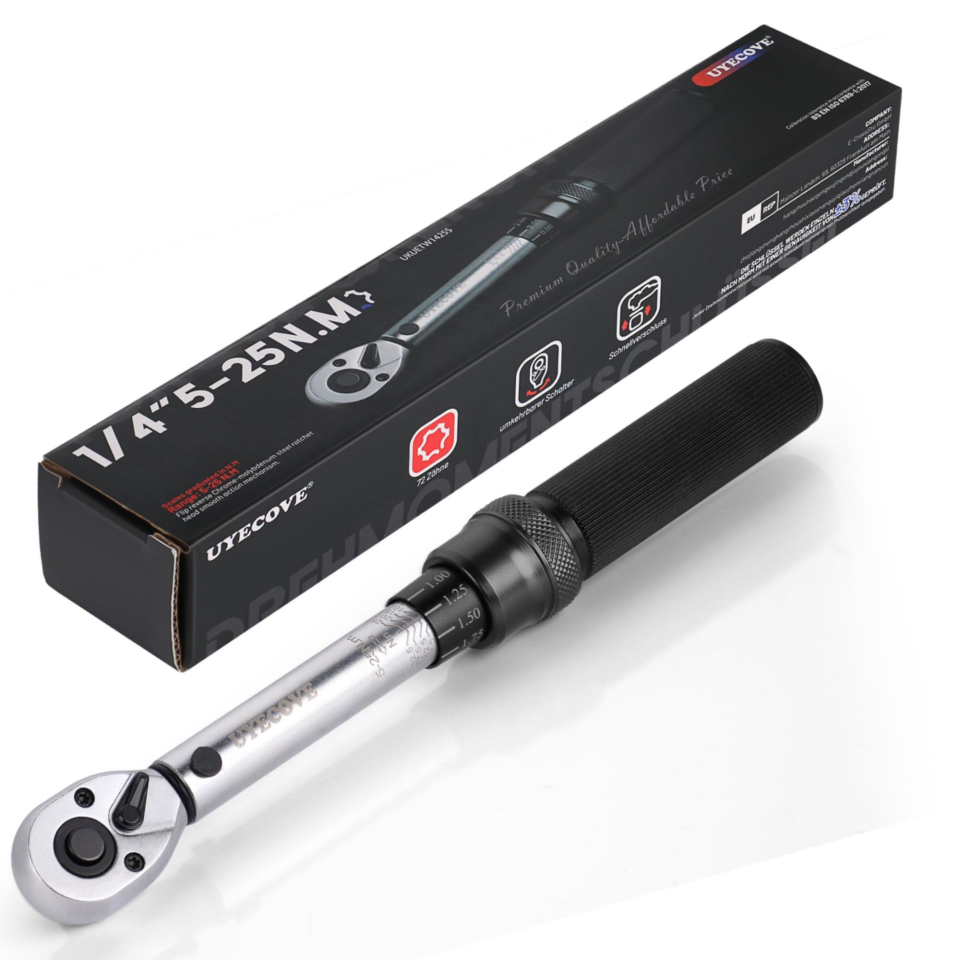 RRP £23.73 UYECOVE 1/4 inch Drive Click Torque Wrench 5-25Nm