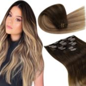 RRP £98.31 Clip in Hair Extensions Real Human Hair Balayage Darkest