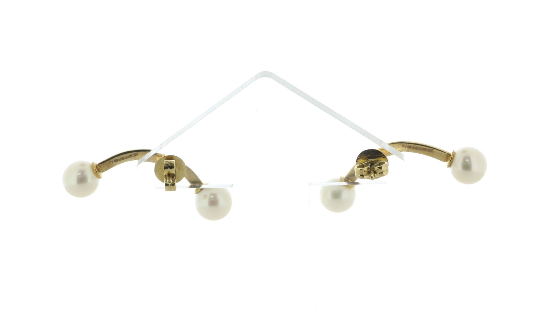 18ct Yellow Gold Pearl Bar Earring - Valued By AGI £4,500.00 - Stylish bar earrings. A pearl is - Image 3 of 6