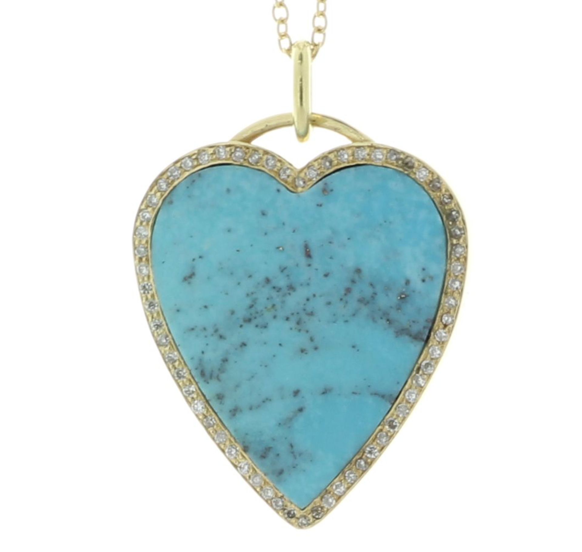 18ct Yellow Gold Diamond And Turquoise Heart Shape Pendant On An 18ct Yellow Gold Chain 18" 0.50 - Image 2 of 4