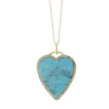 18ct Yellow Gold Diamond And Turquoise Heart Shape Pendant On An 18ct Yellow Gold Chain 18" 0.50