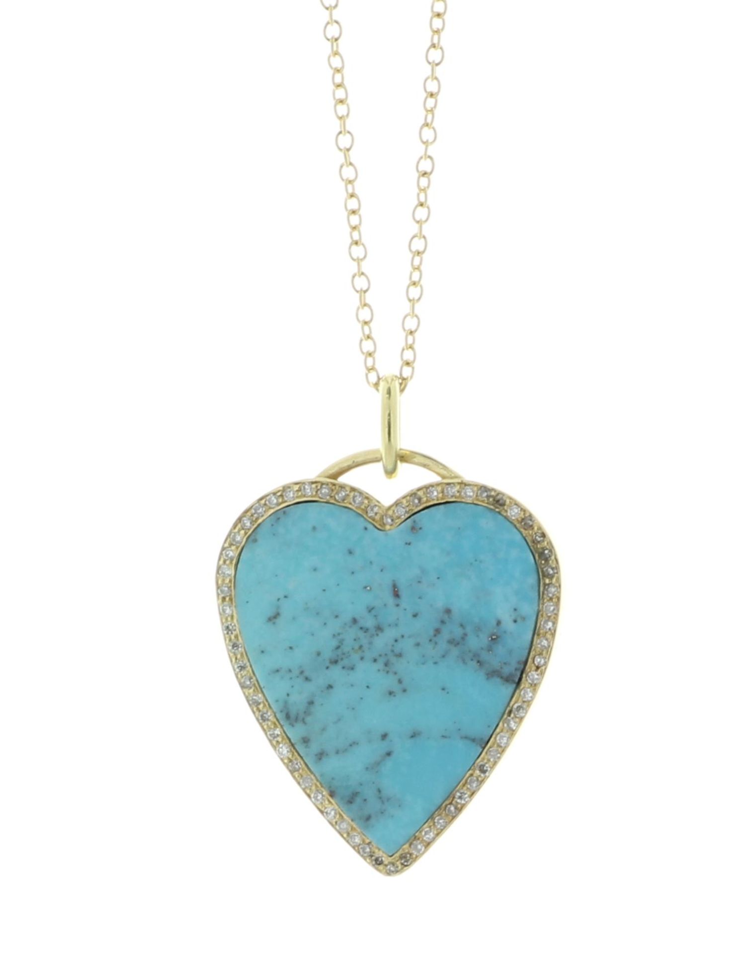 18ct Yellow Gold Diamond And Turquoise Heart Shape Pendant On An 18ct Yellow Gold Chain 18" 0.50